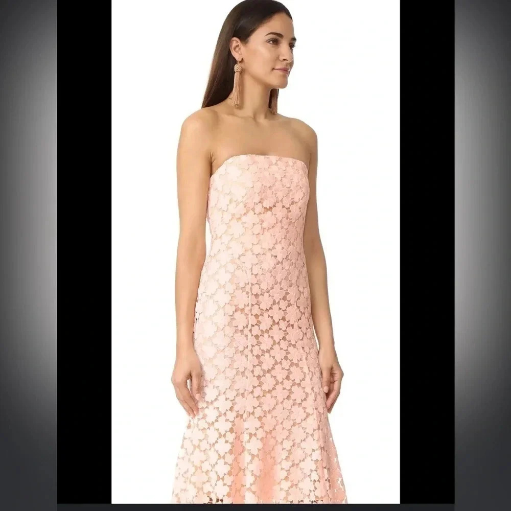 SHOSHANNA BLUSH PINK LACE FRANKLIN MIDI DRESS - Picture 2 of 12